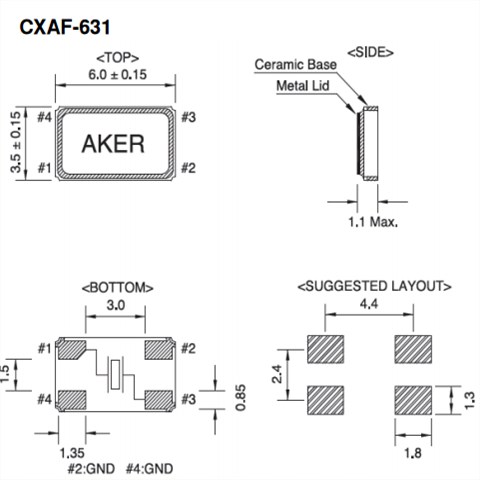 AKER晶振,贴片晶振,CXAF-631晶振,6035mm金属面封装晶振