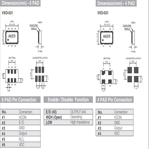 AKER晶振,压控晶振,VXO-531晶振,5032mm小体积压控晶振