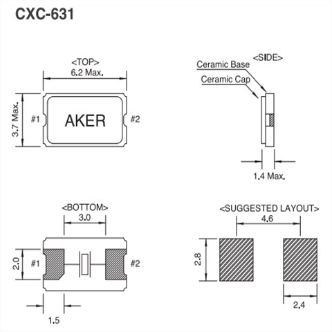 AKER晶振,贴片晶振,CXCN-631晶振,6035陶瓷面封装晶体谐振器