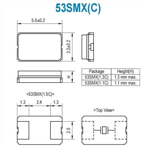 53SMX(C)高性能晶振,SMI无源晶体,6G智能手机晶振,53M100-14(C)